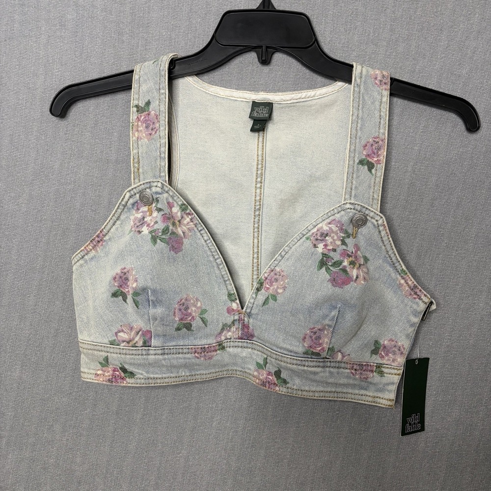 Wild Fable Womens Crop Top Vest Small Floral Denim Western Cottagecore Nashville